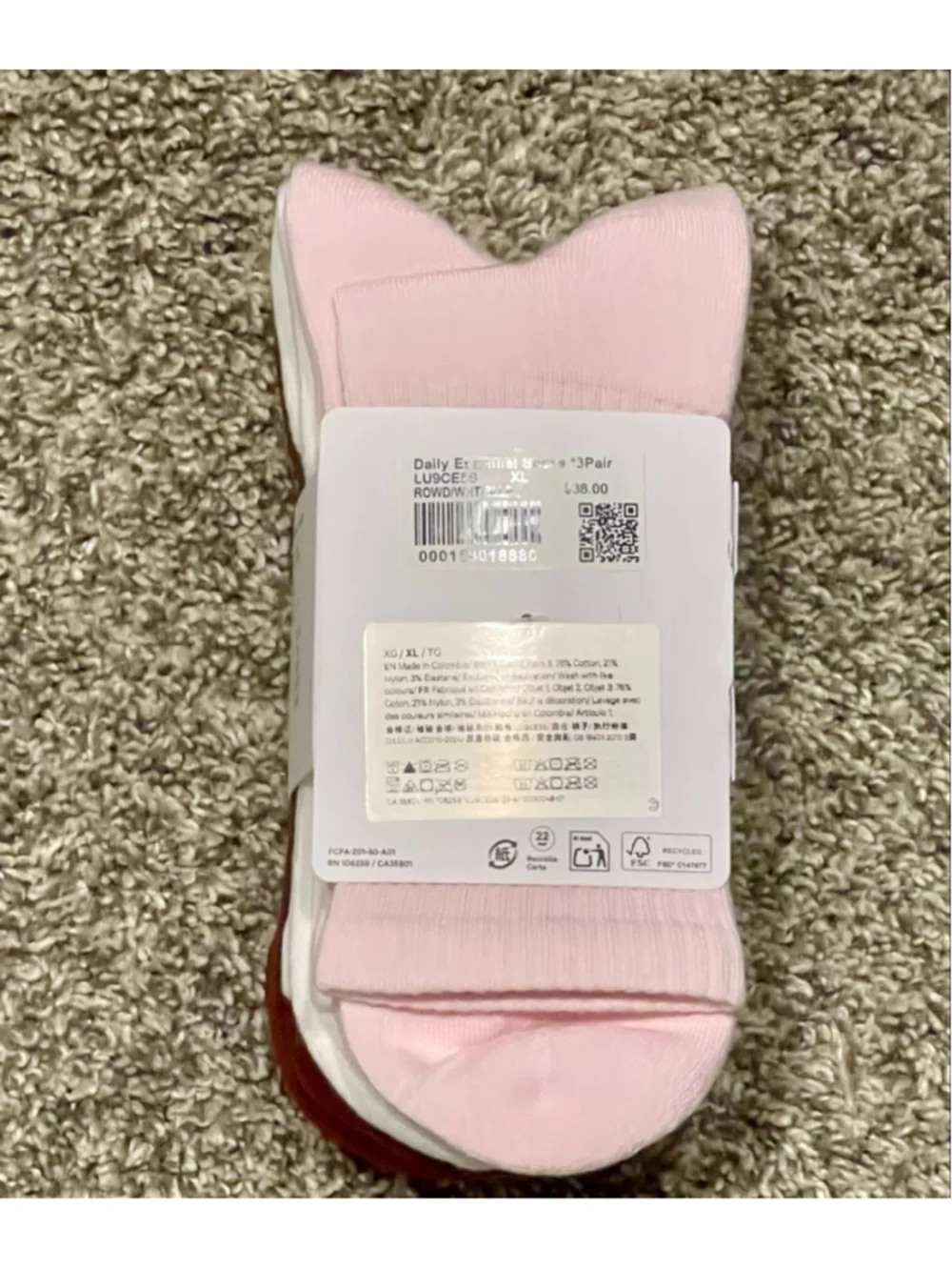 Lululemon Unisex Daily Essential Quarter Length Socks, 3-pack, Size XL, NWT